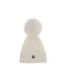 Moncler White Fleece Wool Women's Beanie